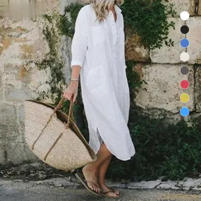 Elegant Solid Color Slit Shirt Dress