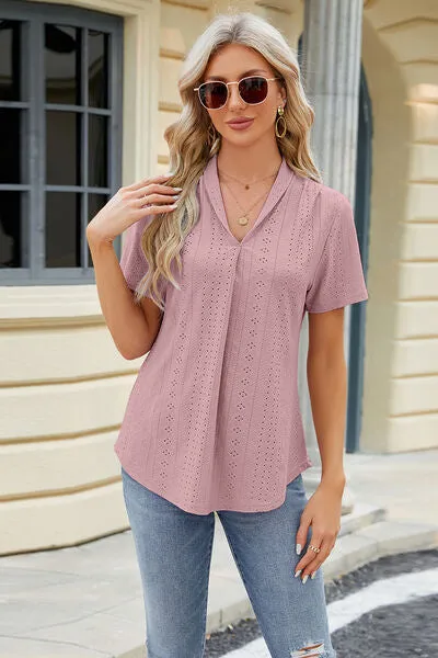 Eyelet Short Sleeve Blouse