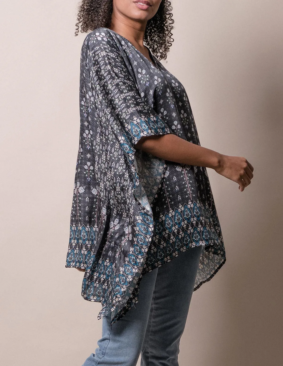 Fair Trade Flowy Tunic - Black Floral