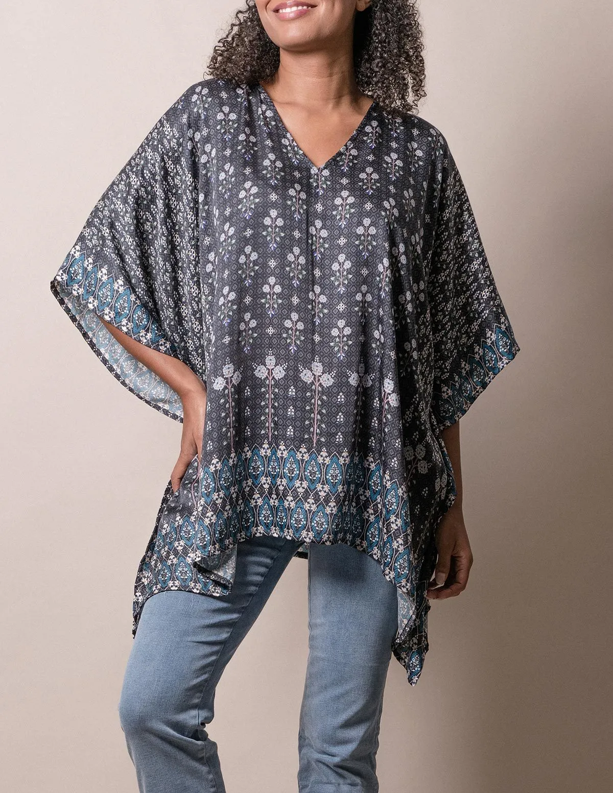 Fair Trade Flowy Tunic - Black Floral