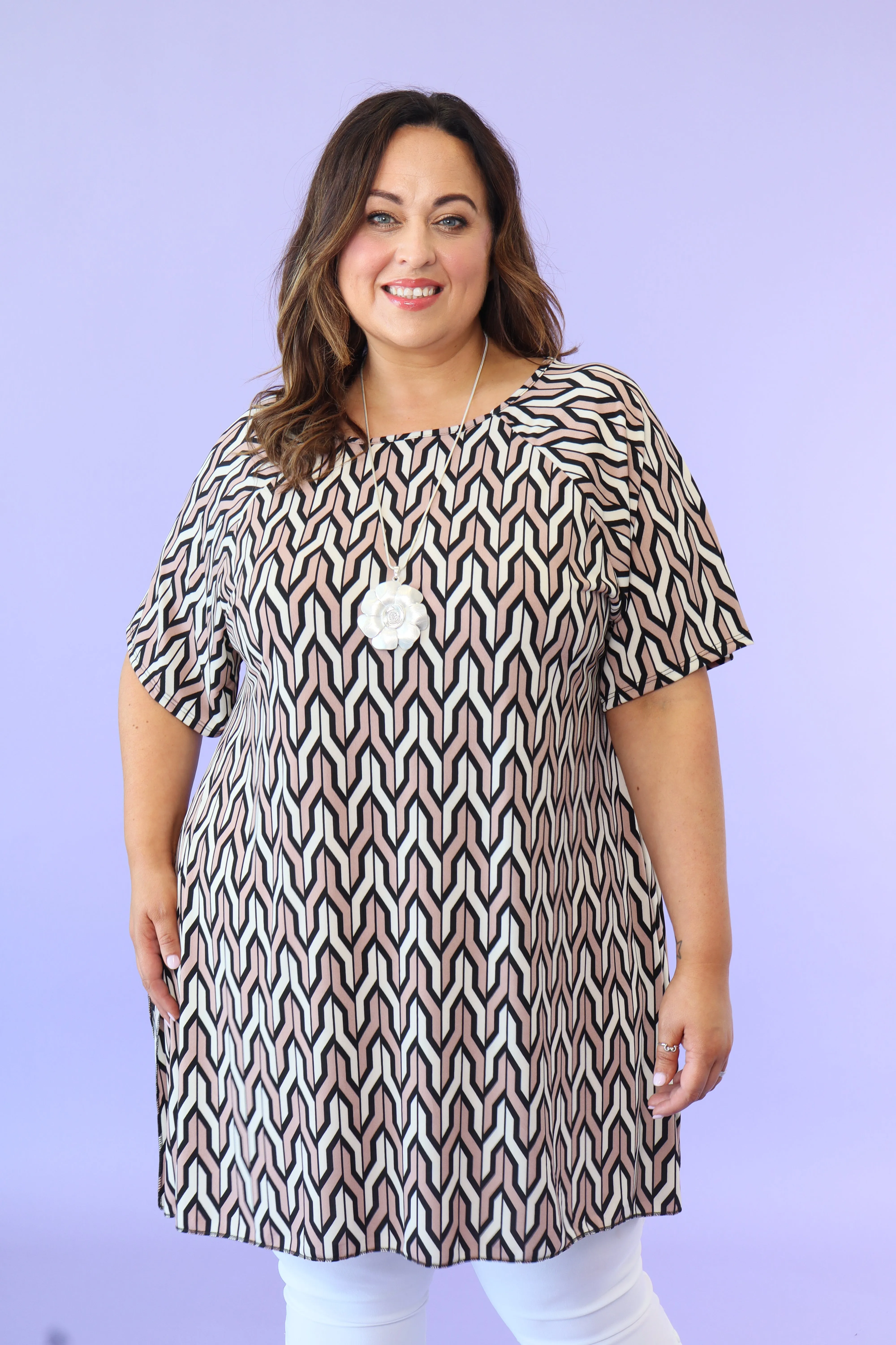 Fallon Tunic in Beige Geo Print