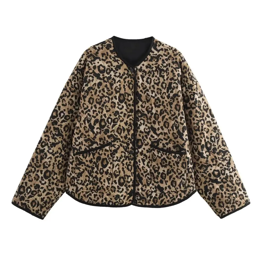 Fashionkova TRAF Lightweight Padded Jackets Outerwears Women's Quilted Jacket Woman Autumn Winter Coat Female Leopard New in Coats 2024