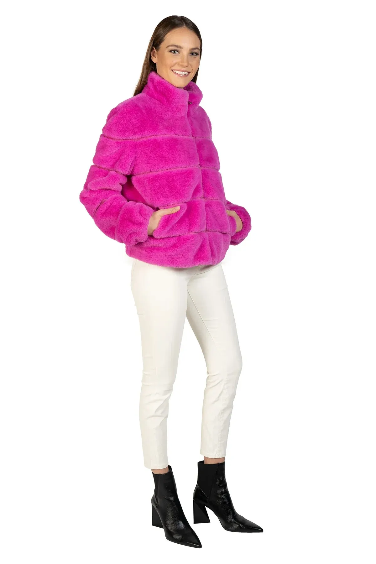 Faux Fur Jacket - Hot Pink