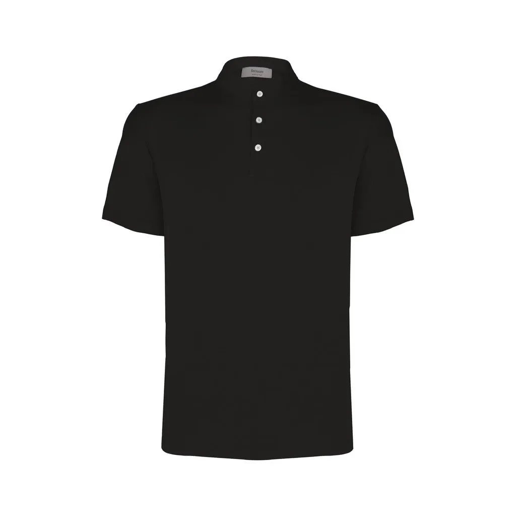 FERRANTE Button Front Short Sleeve Shirt BLACK