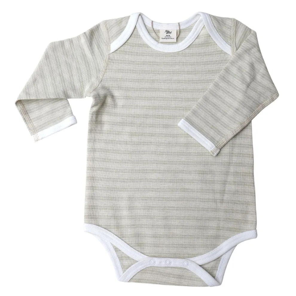 Fibre for Good Undyed Organic Cotton Pique Stripe Long Sleeve Bodysuit