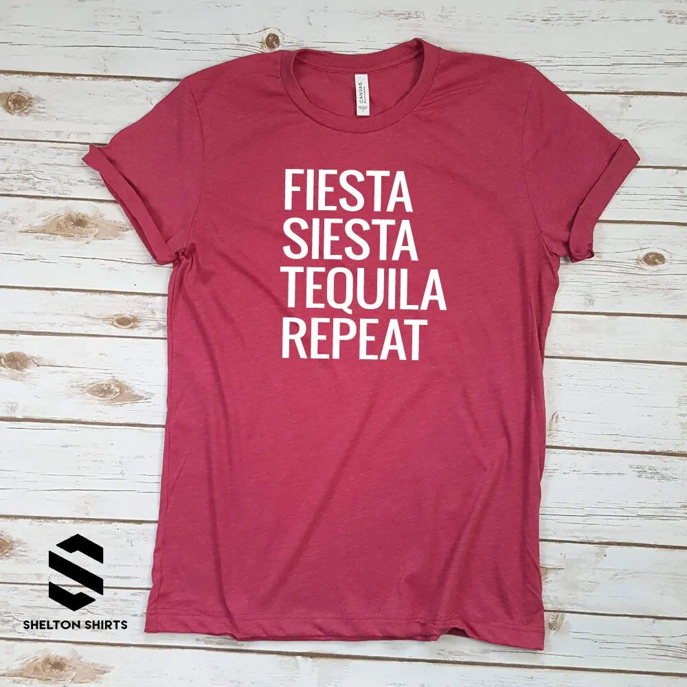 Fiesta Siesta Tequila Repeat Word Font T-Shirt