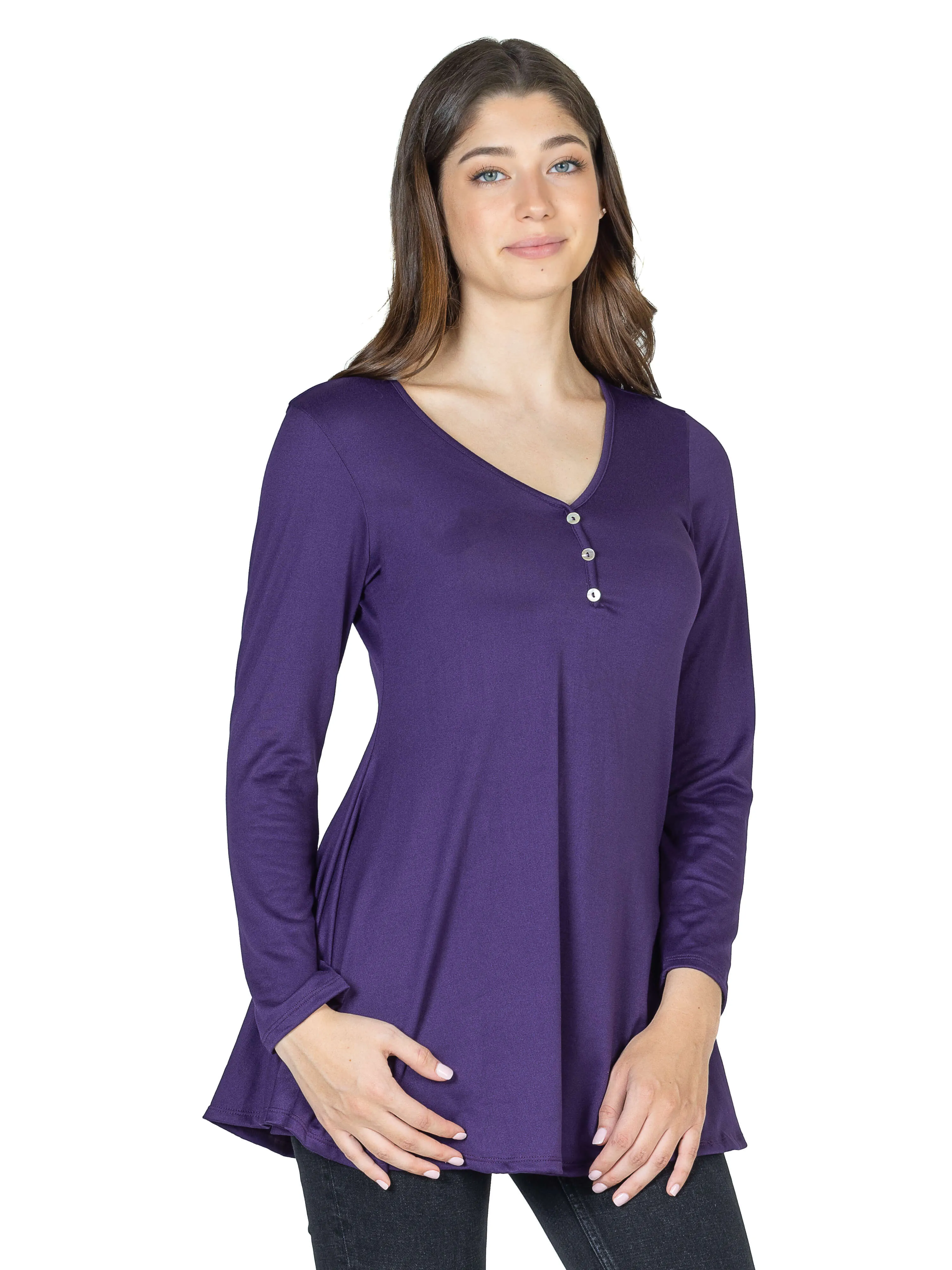 Flared Long Sleeve Henley Tunic Top