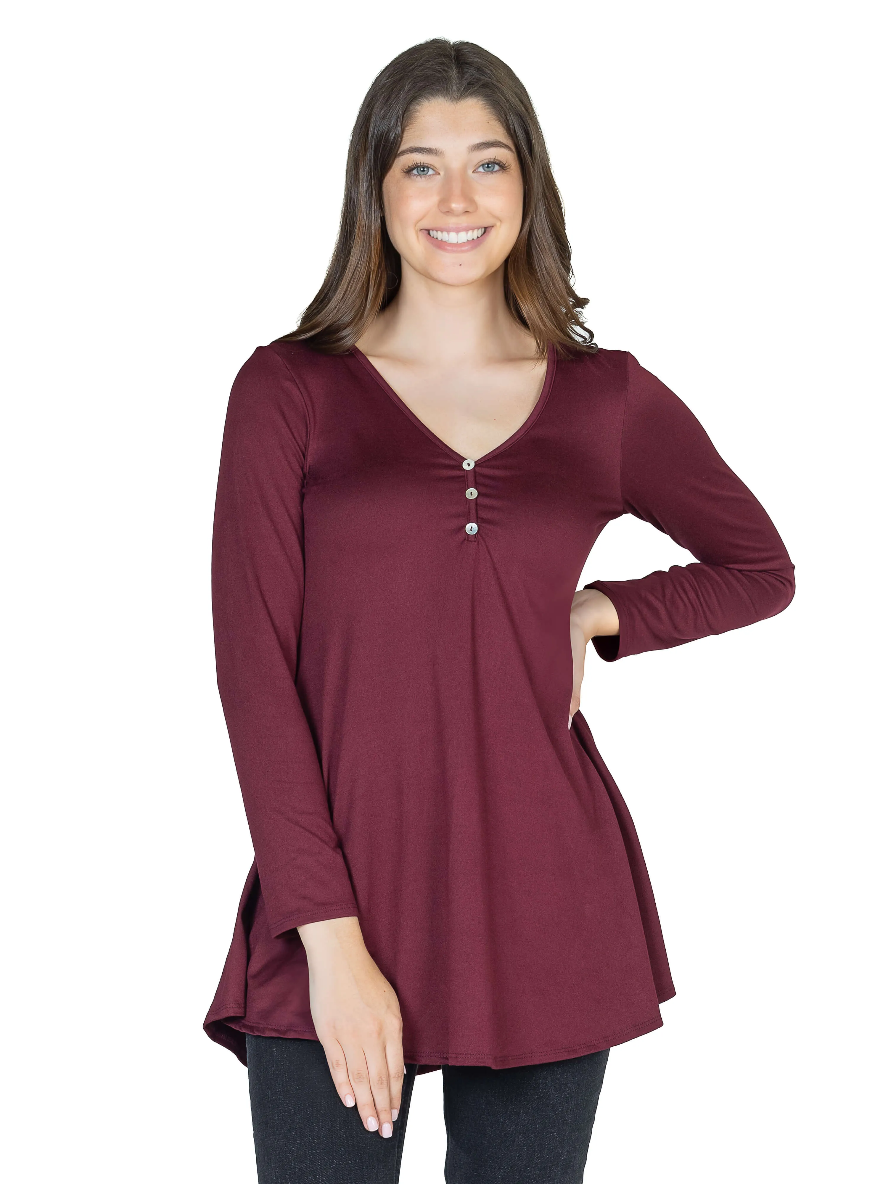 Flared Long Sleeve Henley Tunic Top