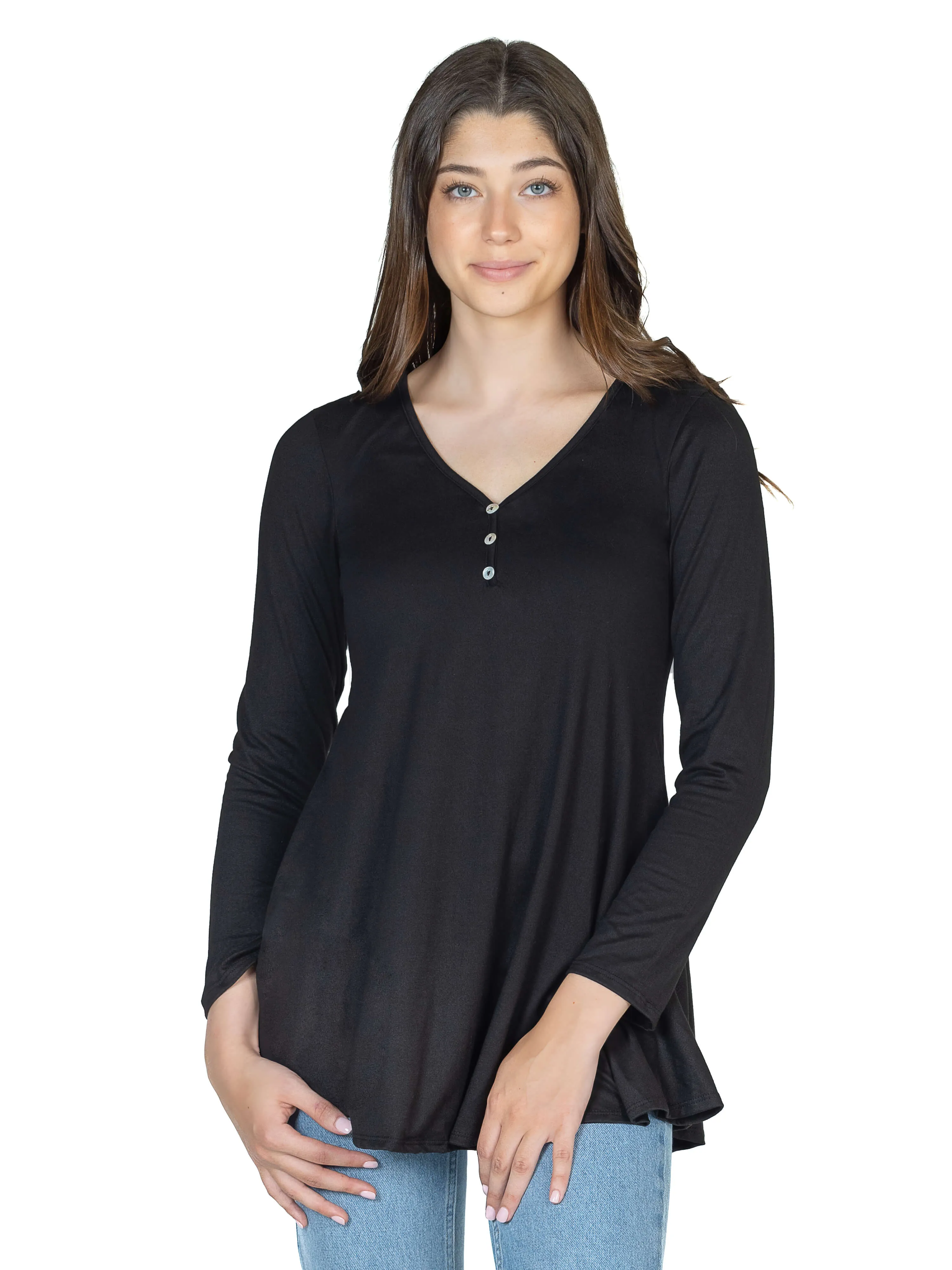 Flared Long Sleeve Henley Tunic Top