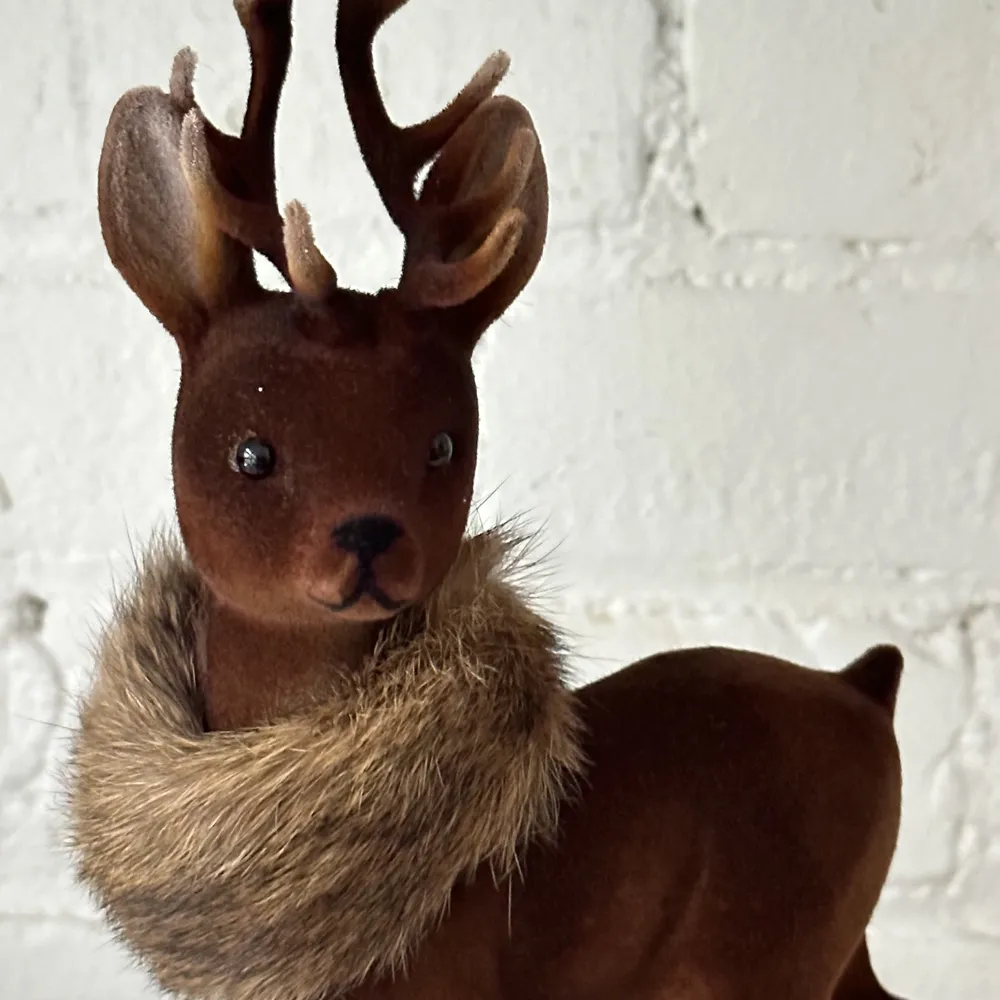 Flocked Reindeer with Fur Collar