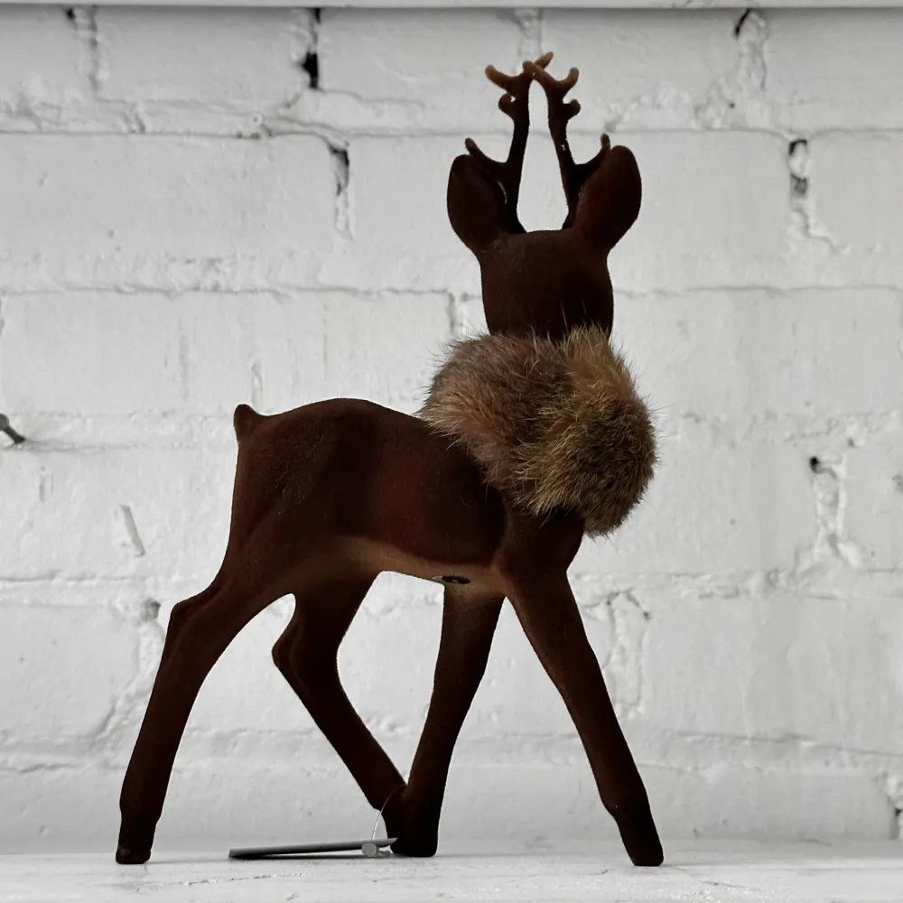 Flocked Reindeer with Fur Collar