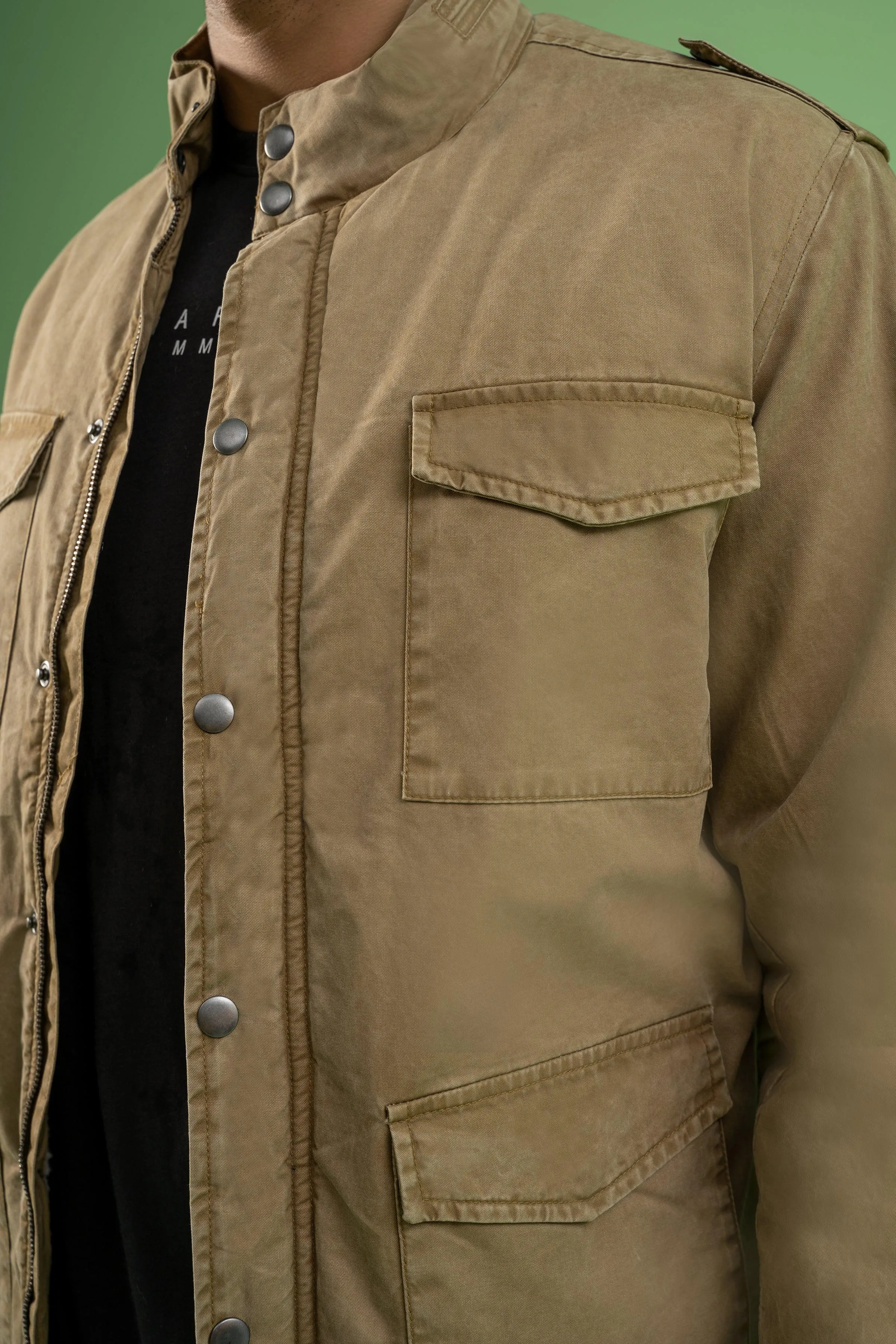 FULL SLEEVE ENZYME WASHED FIELD JACKET DARK KHAKI