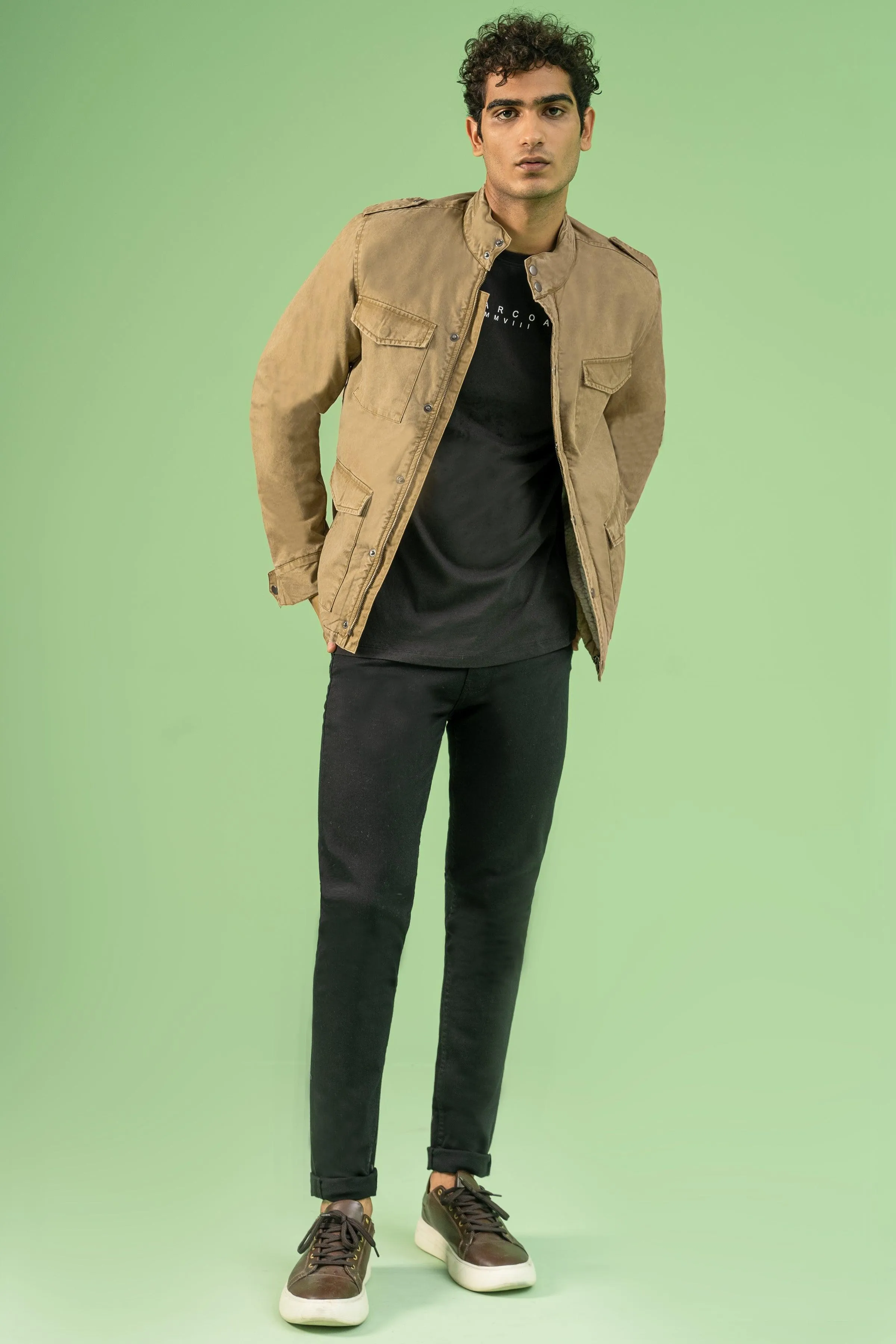 FULL SLEEVE ENZYME WASHED FIELD JACKET DARK KHAKI