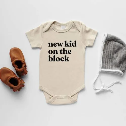 Gladfolk New Kid On The Block Organic Baby Bodysuit - Cream