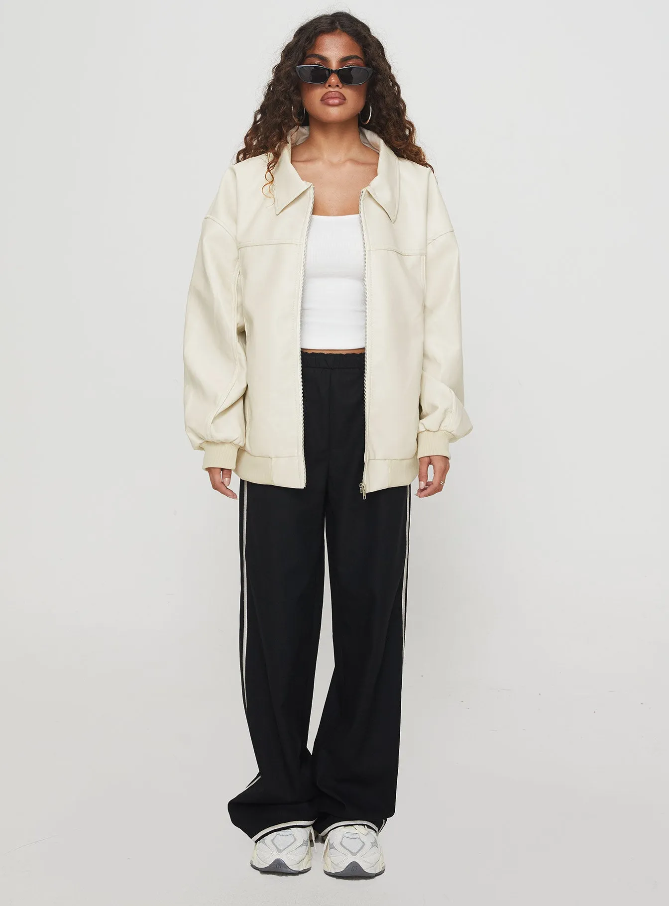 Goldsmith Faux Leather Bomber Jacket Cream