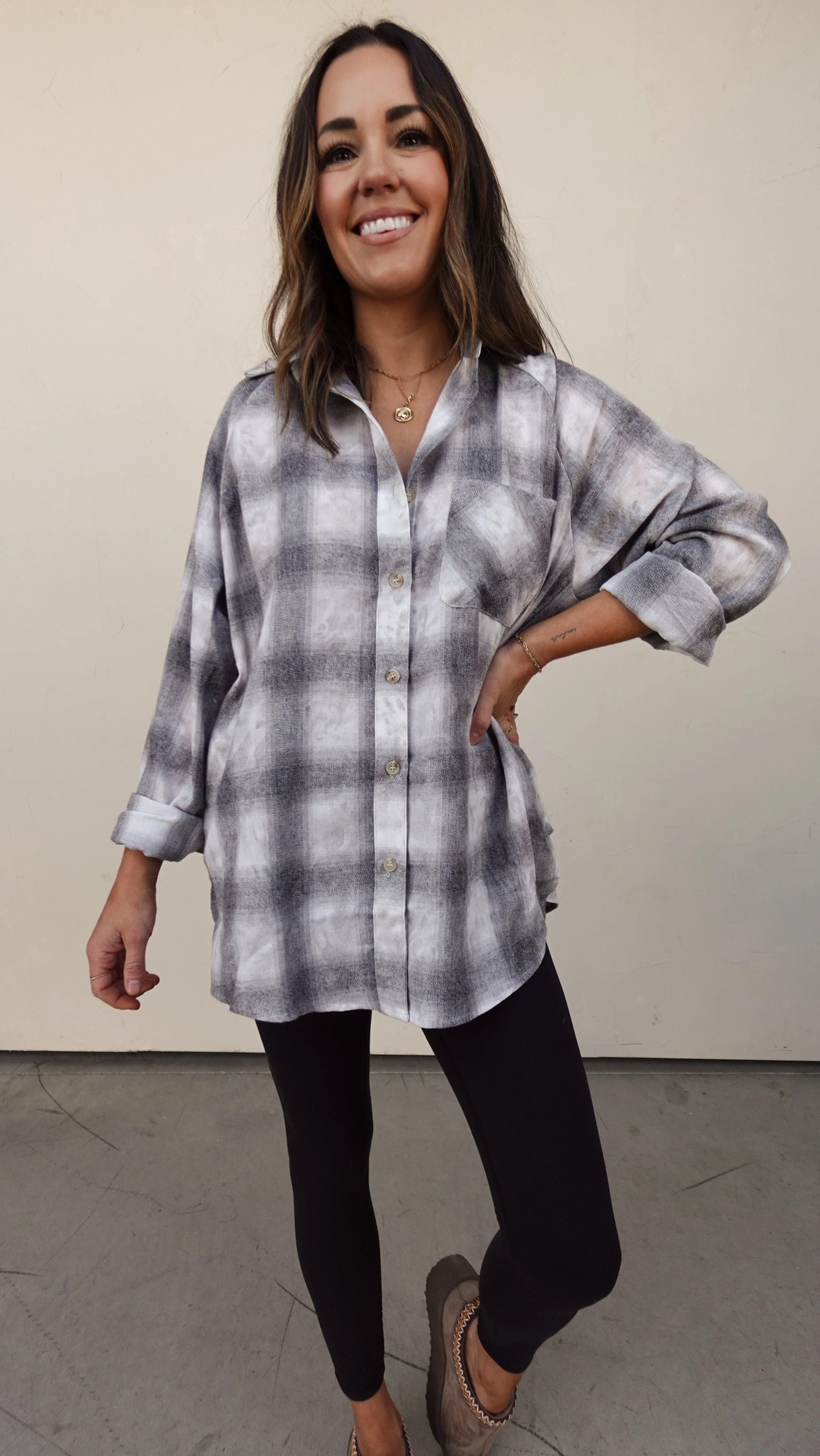 Gray Plaid Button-Down Flannel