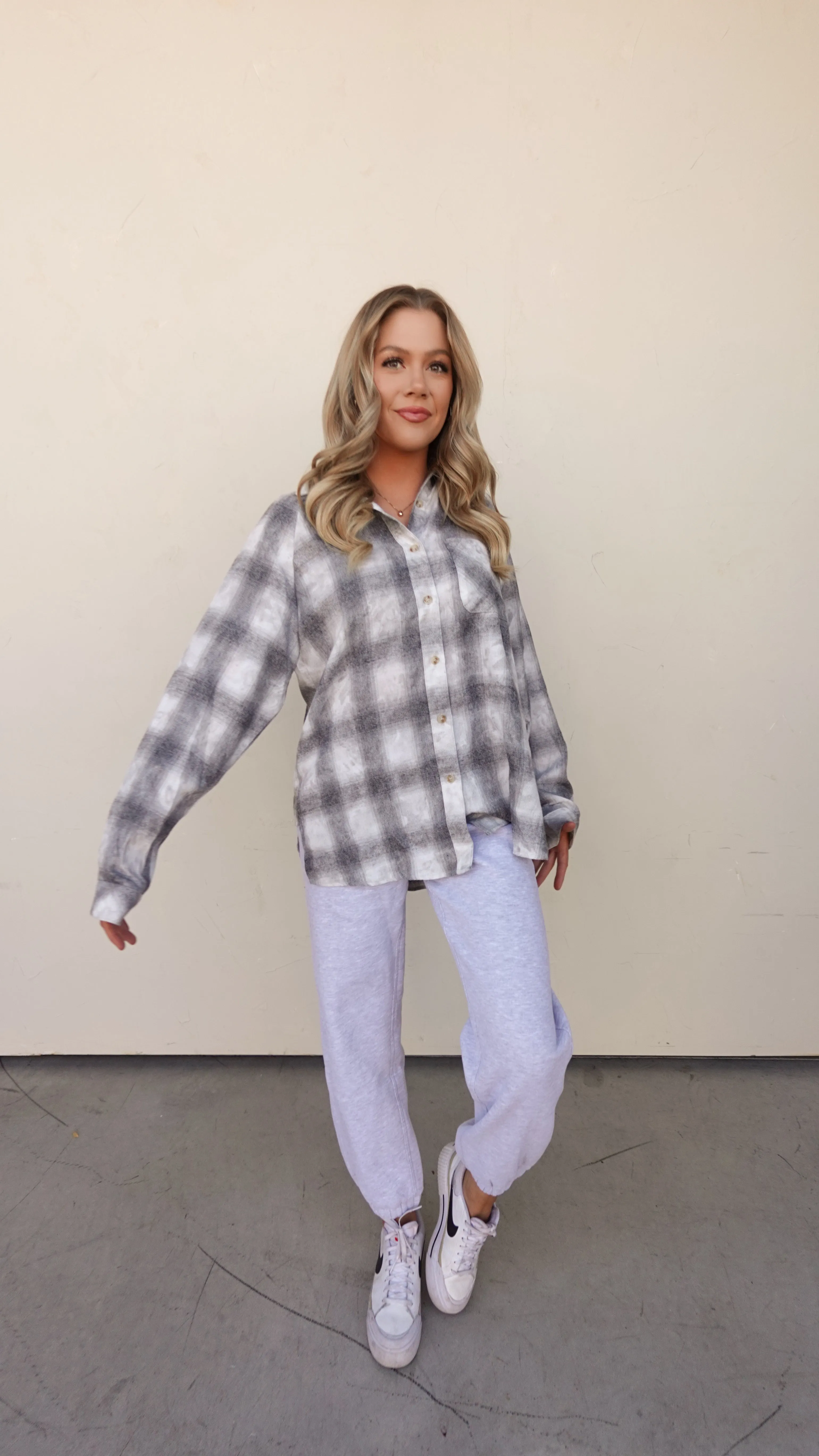 Gray Plaid Button-Down Flannel