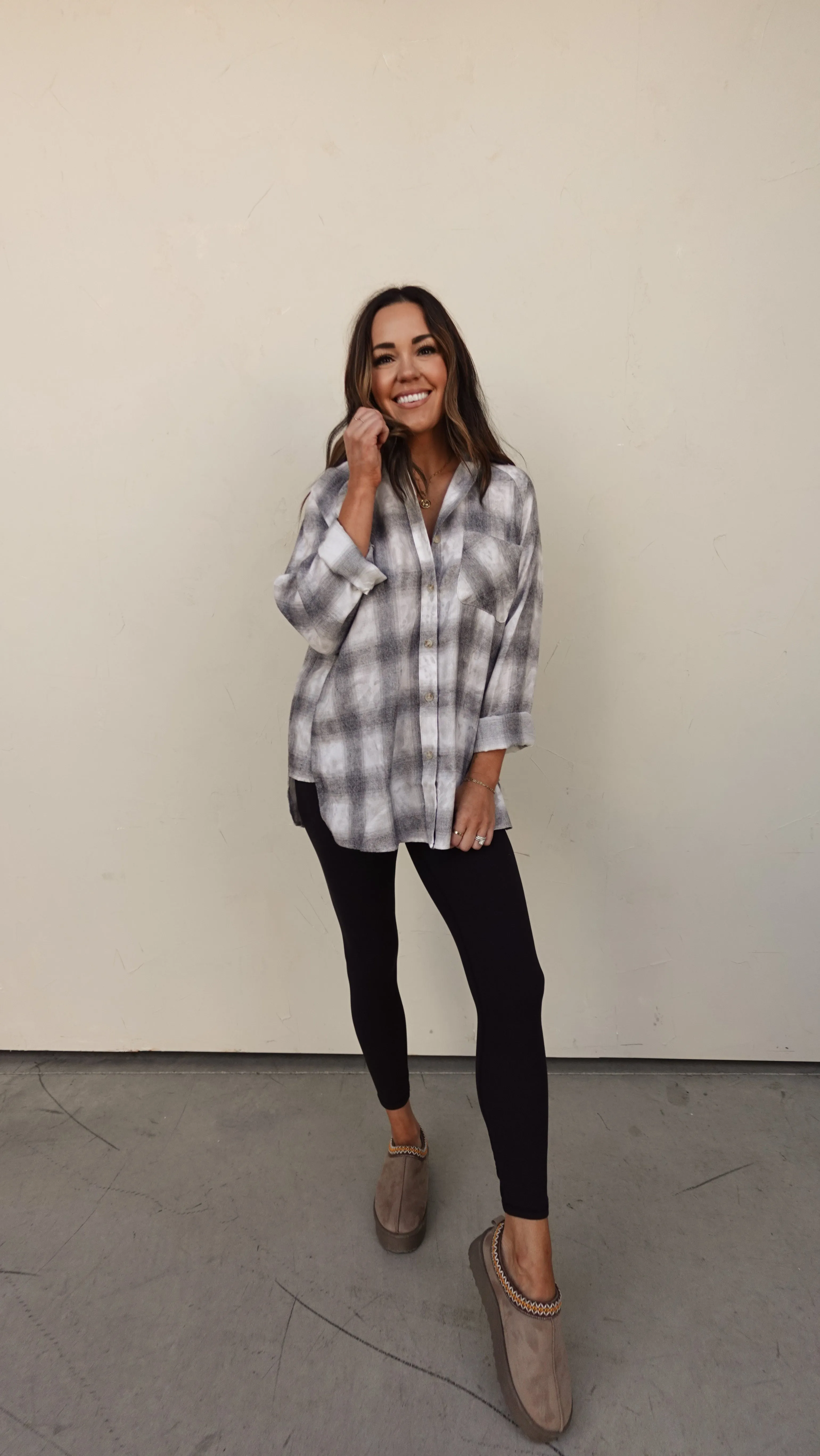 Gray Plaid Button-Down Flannel