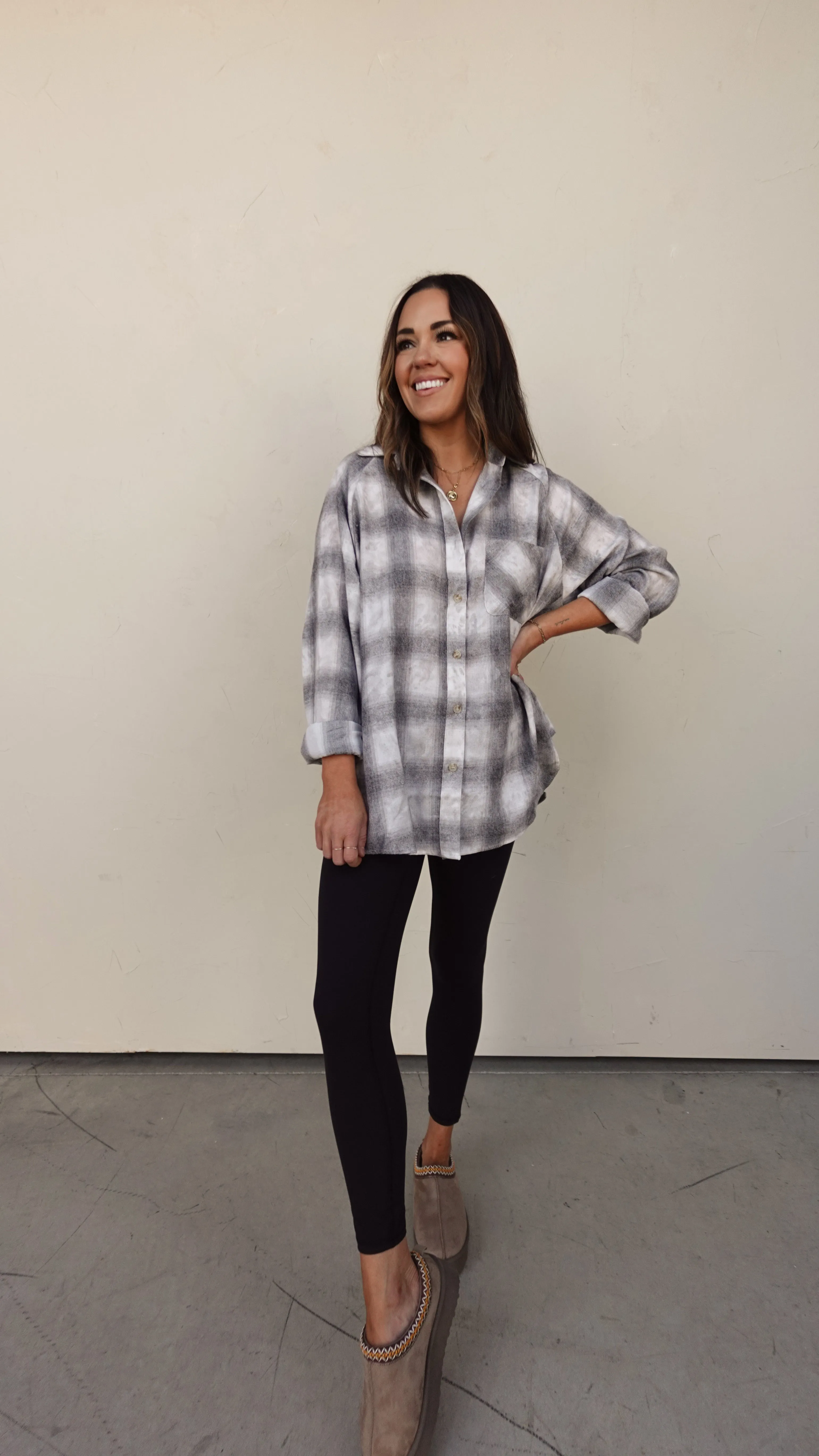 Gray Plaid Button-Down Flannel