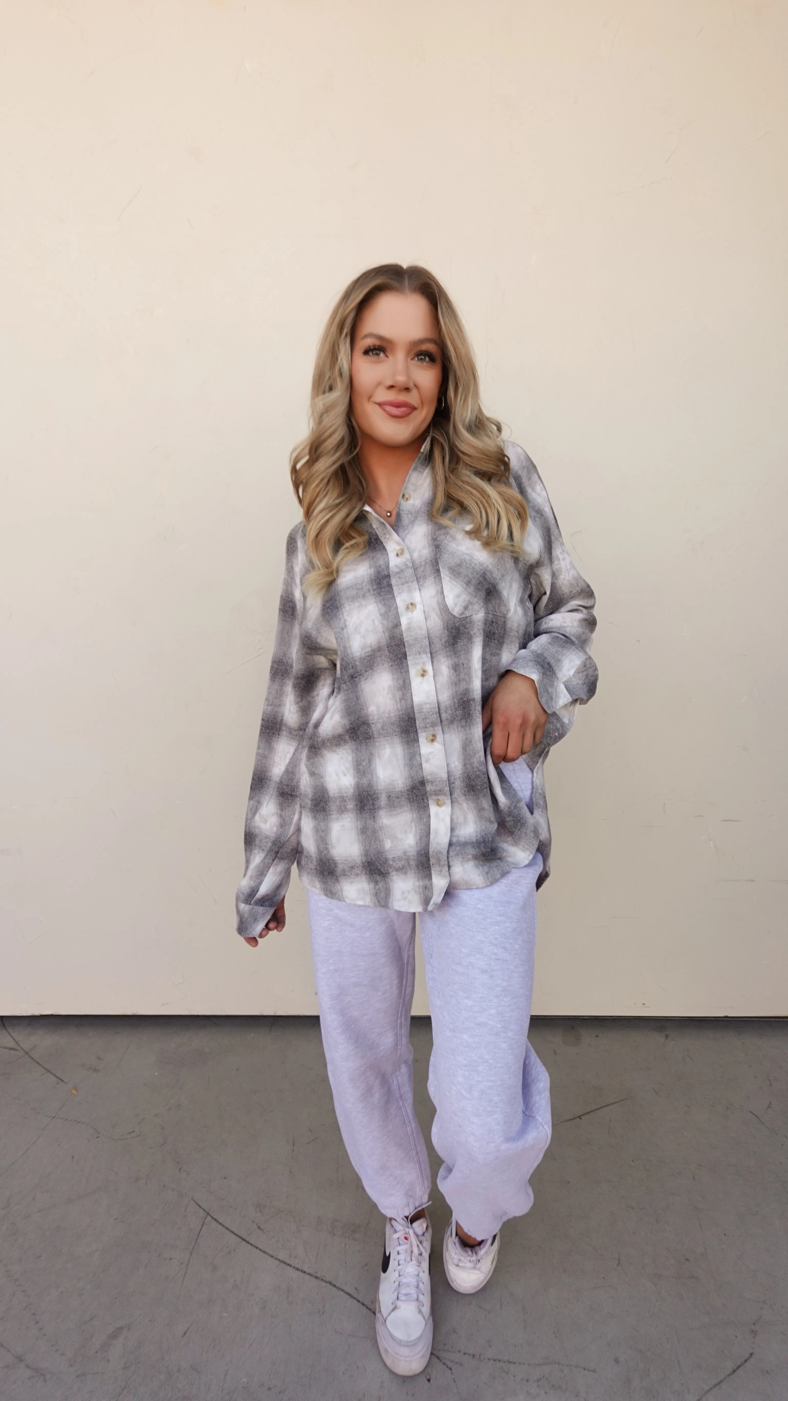 Gray Plaid Button-Down Flannel