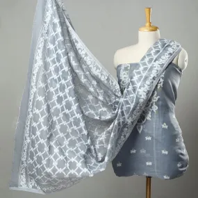 Grey - 2pc Bengal Jamdani Silk Cotton Suit Material Set 02