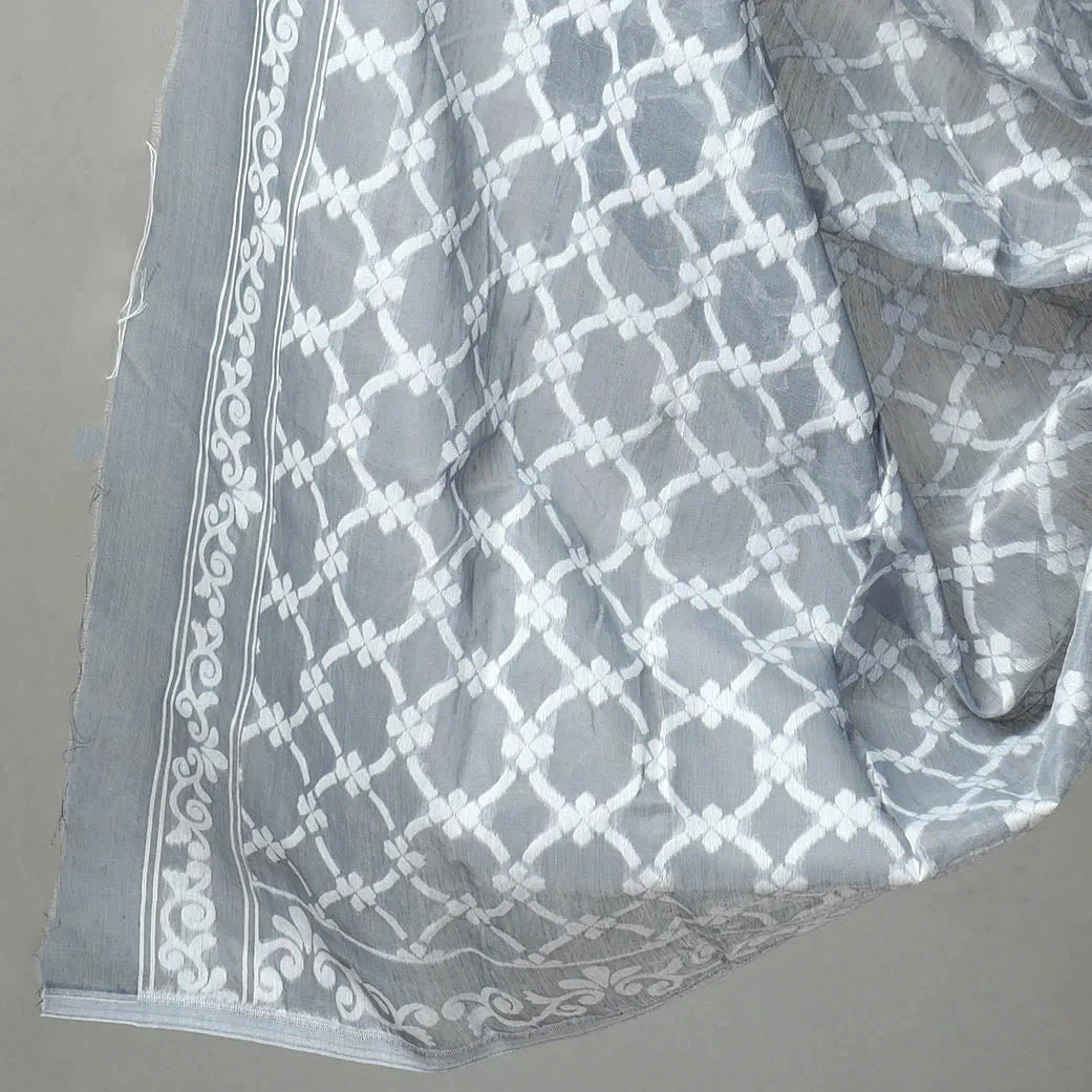 Grey - 2pc Bengal Jamdani Silk Cotton Suit Material Set 02