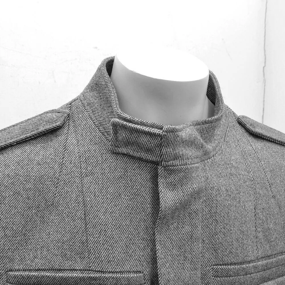 Grey Zip Casual Warm Wool Tweed Jacket Coat