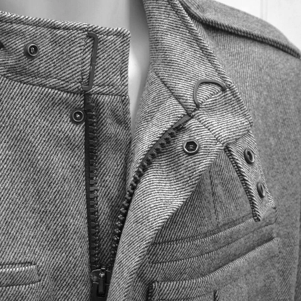 Grey Zip Casual Warm Wool Tweed Jacket Coat