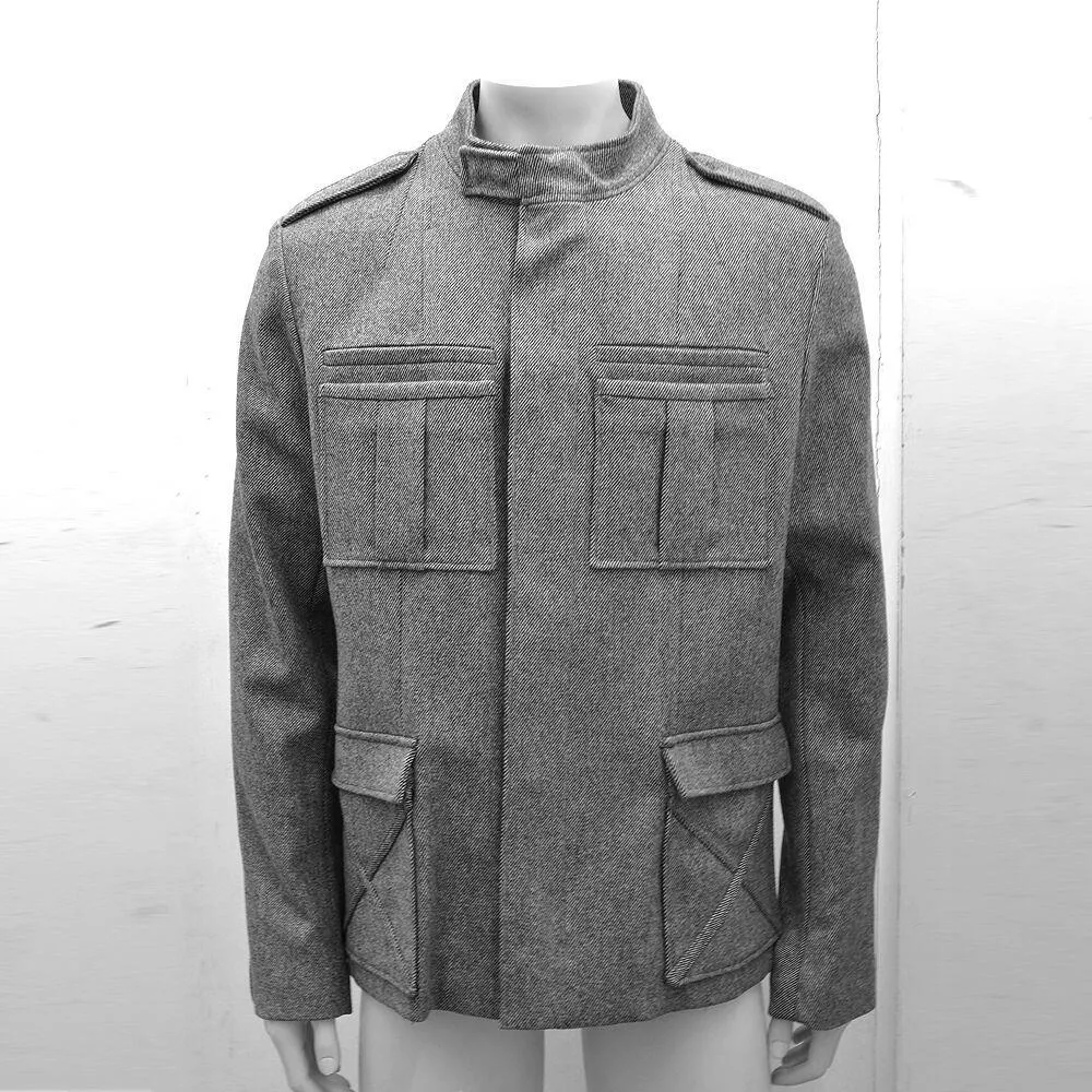 Grey Zip Casual Warm Wool Tweed Jacket Coat