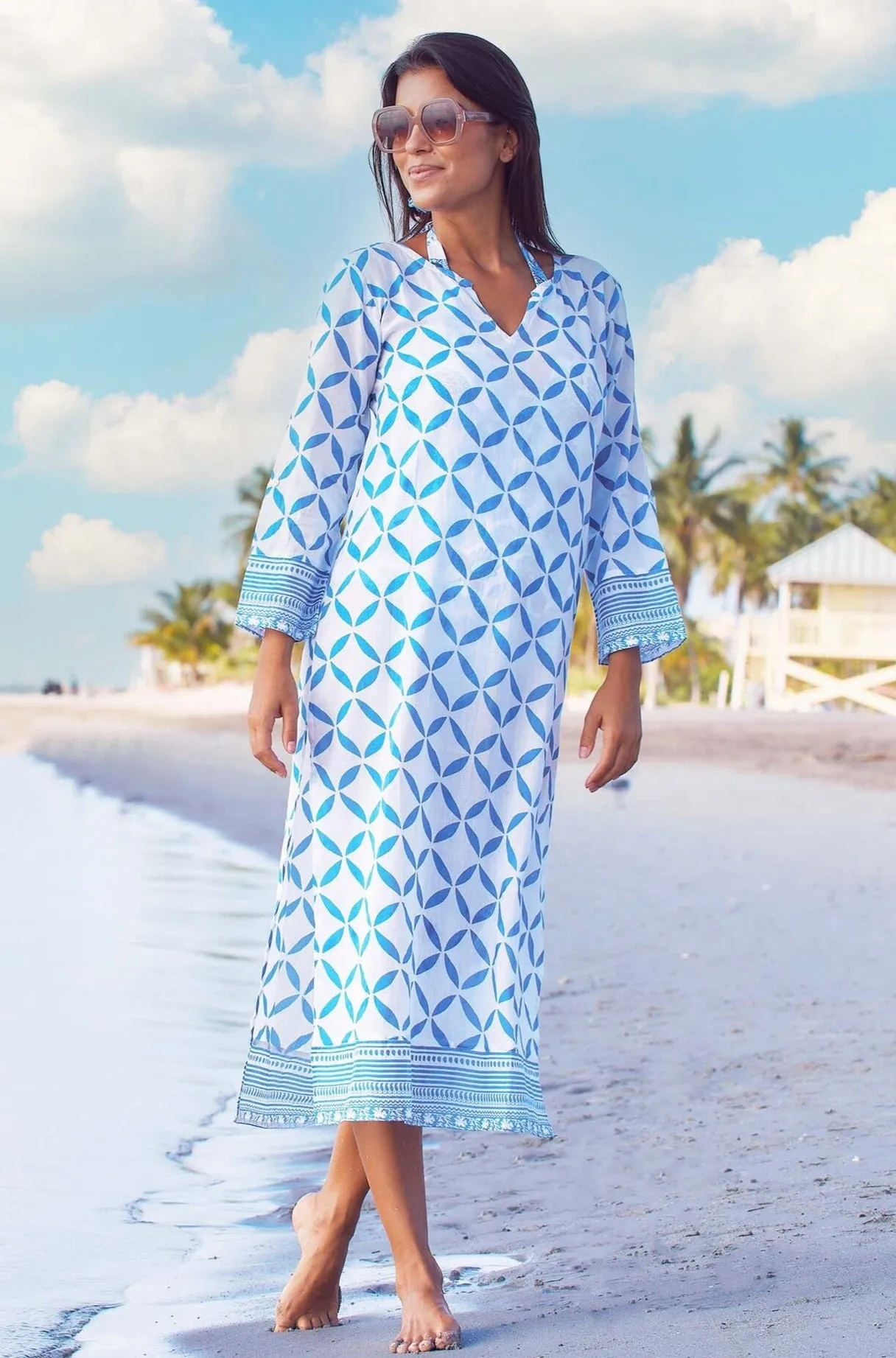 Guadalupe Maxi Tunic | Shibori White/Blue