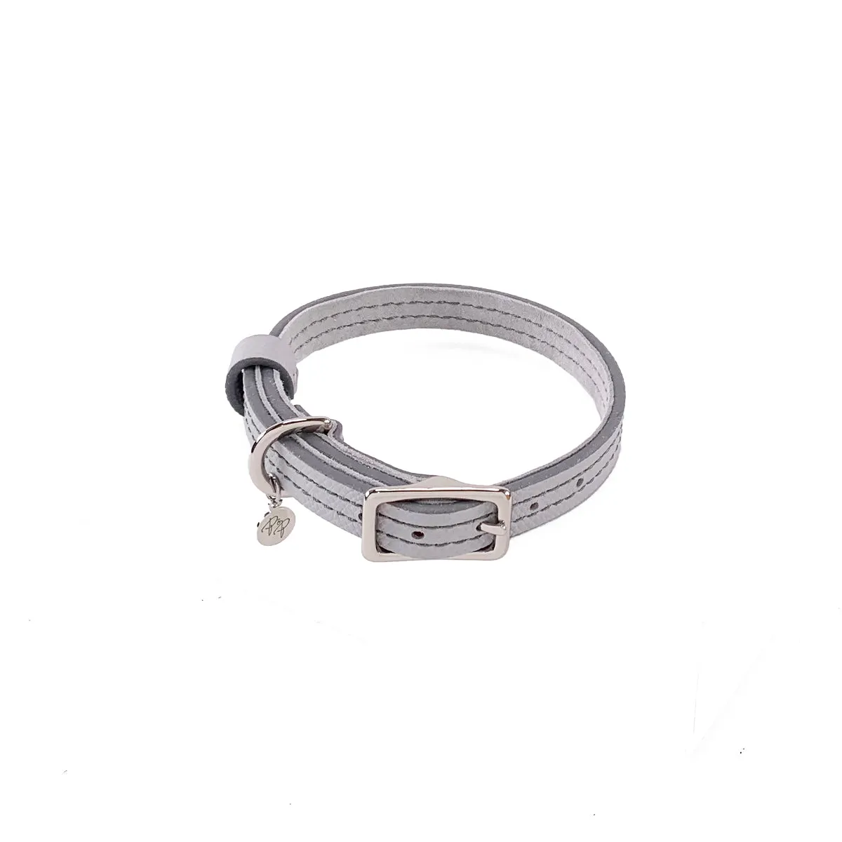 Hadley Classic Leather Dog Collar Pearl Grey