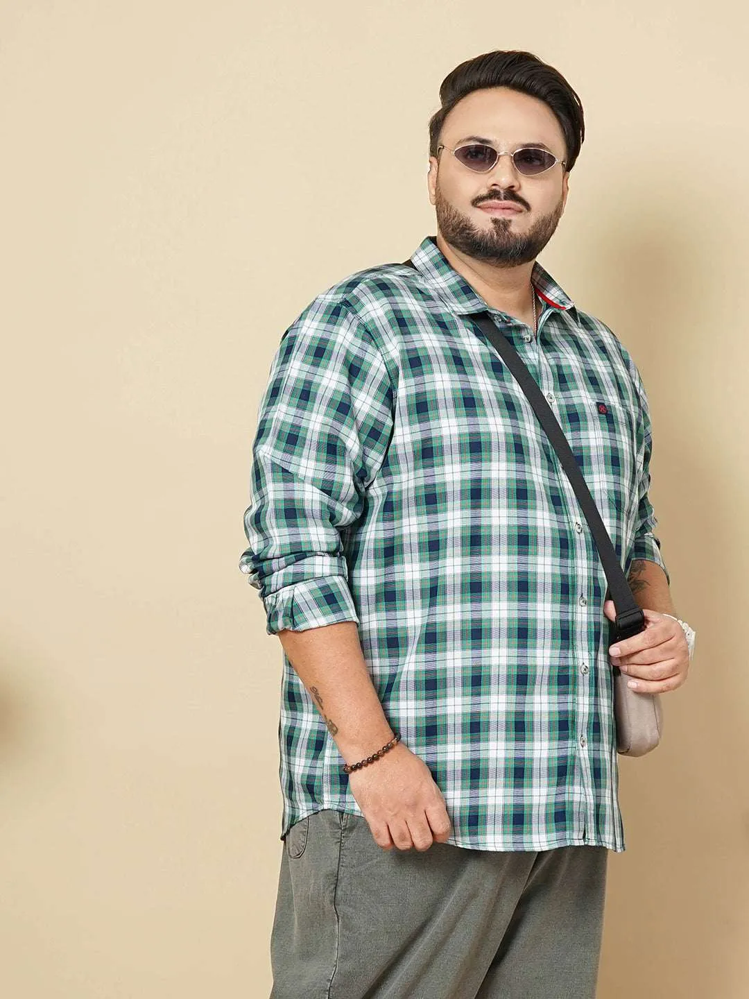 Hardsoda Men Navy Plus Size Checked Casual Shirt