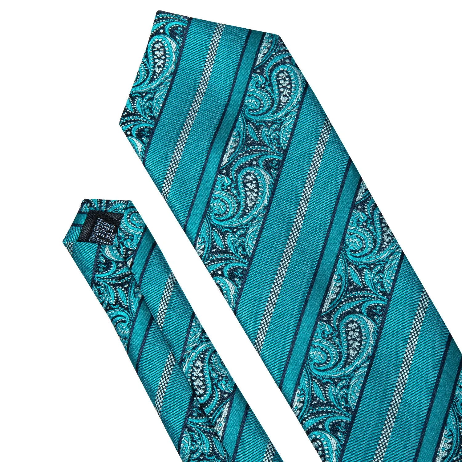 Hi-Tie Cyan Blue Paisley Silk Men's Tie Pocket Square Cufflinks Set