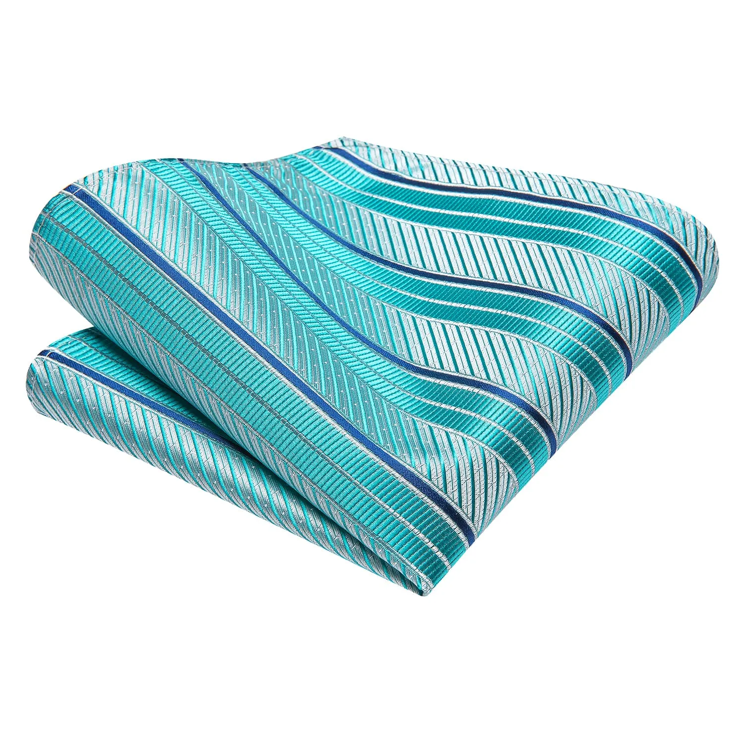 Hi-Tie Striped Tie Cyan Teal Silk Necktie Set for Men