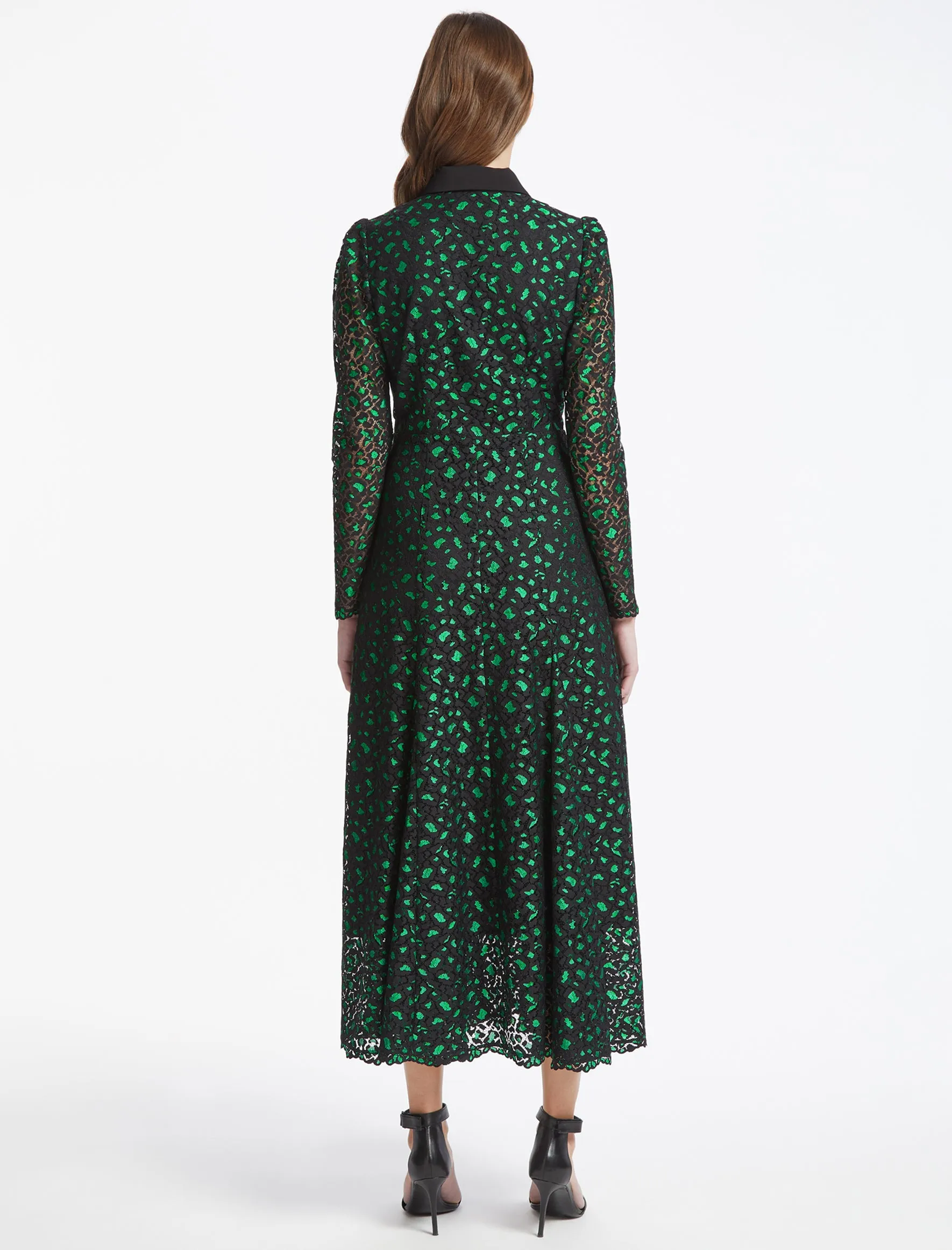 Hira Lace Maxi Dress - Emerald Green Black