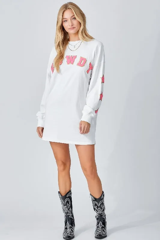 Howdy Patch Crewneck Oversize Sweatshirt Tunic - Ivory