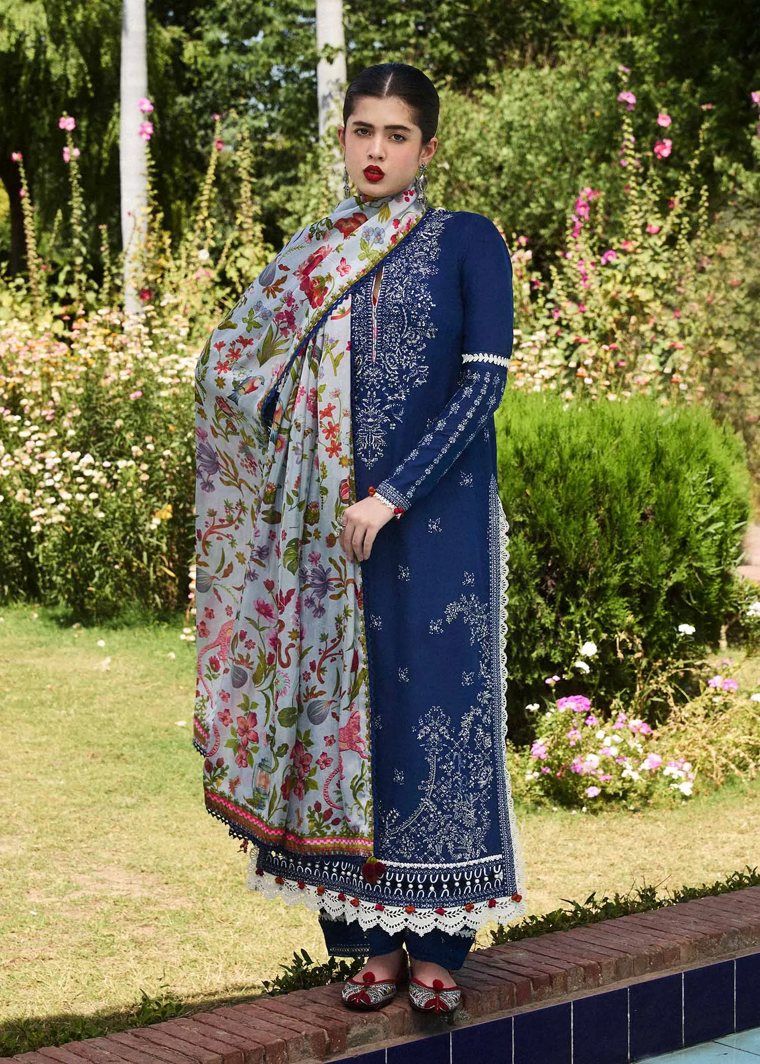 Hussain Rehar Spring/Summer Luxury Lawn – Cyan