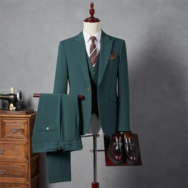 IKEARLAX  Suit Suit Men's Three-Piece Suit Trendy Korean Slim Fit Business Casual Small Suit Coat Groom Wedding Suit