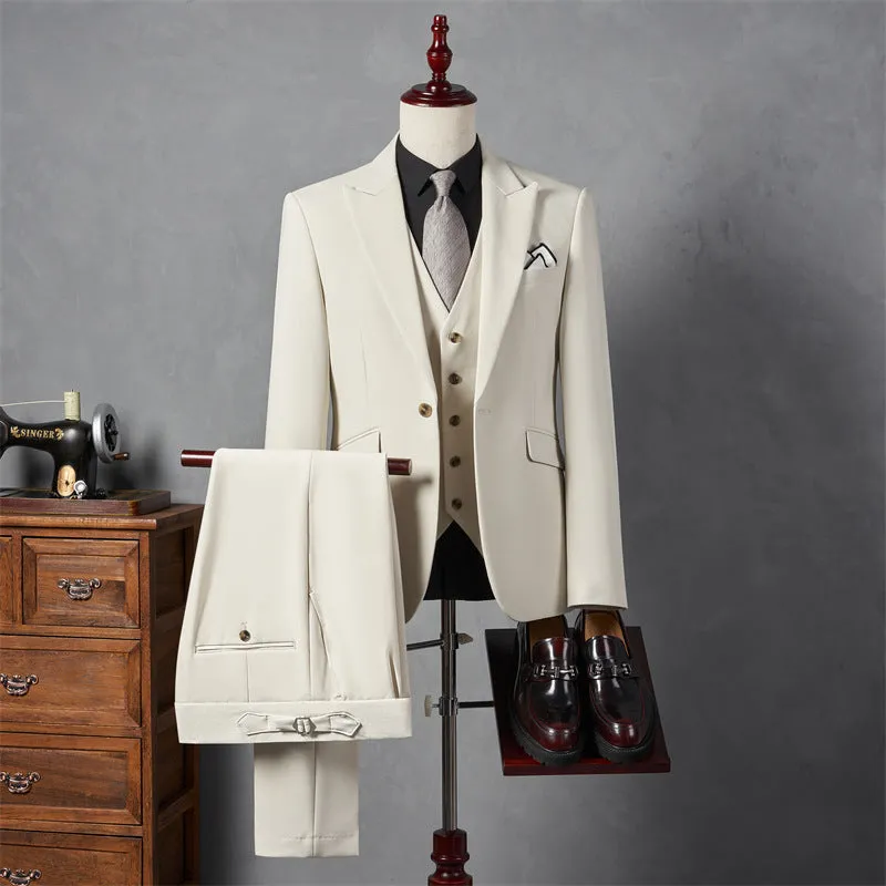 IKEARLAX  Suit Suit Men's Three-Piece Suit Trendy Korean Slim Fit Business Casual Small Suit Coat Groom Wedding Suit