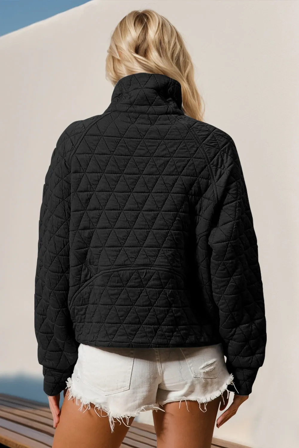 Jasmine Half Zip Quilted Sweatshirt with Pocket