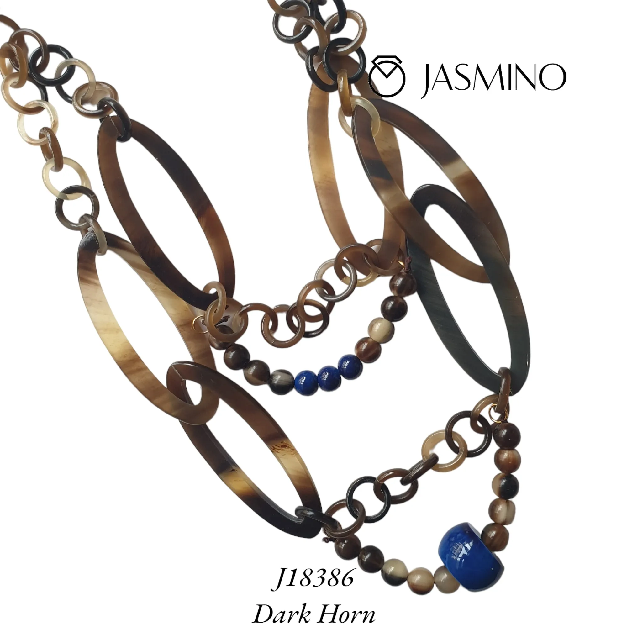 Jasmino Luxury Bohemian Navy Blue Beads Chain Link Necklace Made By Natural Buffalo Horn