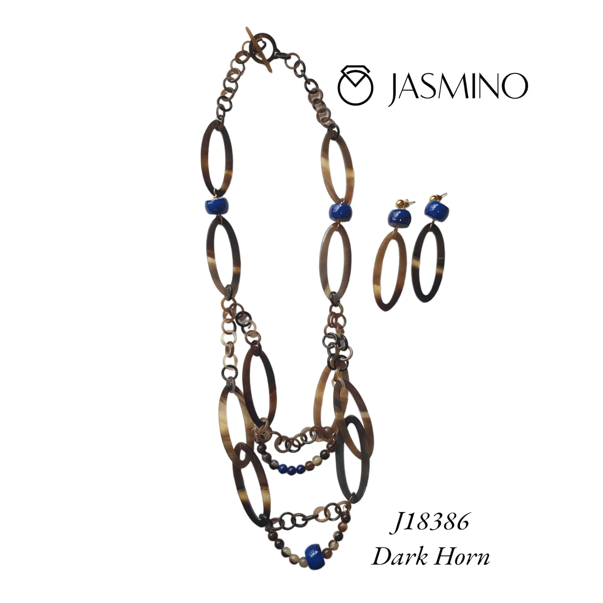 Jasmino Luxury Bohemian Navy Blue Beads Chain Link Necklace Made By Natural Buffalo Horn