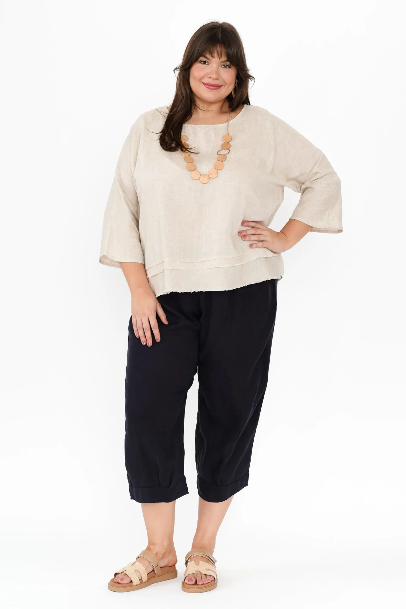 Johanna Beige Linen Blend Top