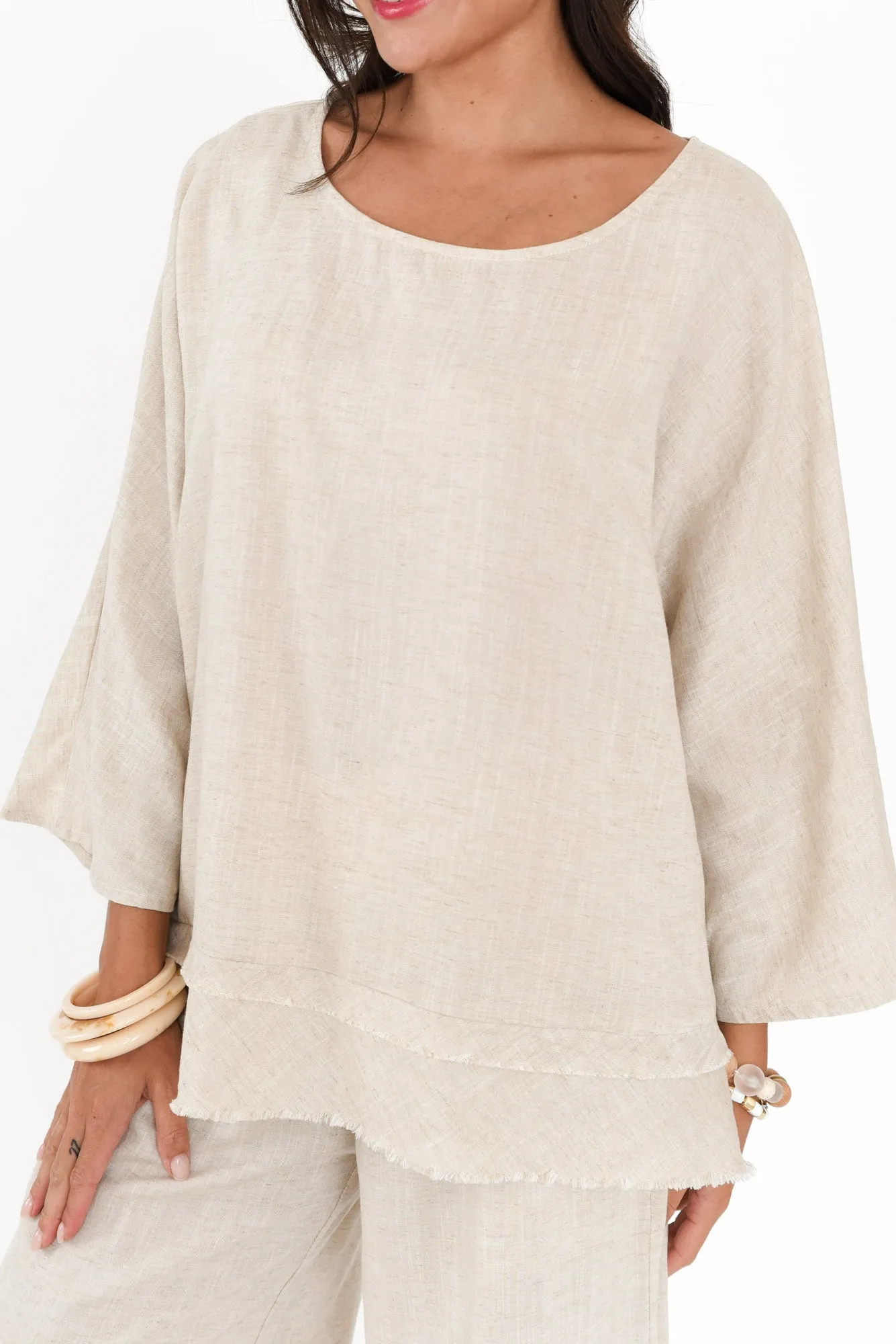 Johanna Beige Linen Blend Top