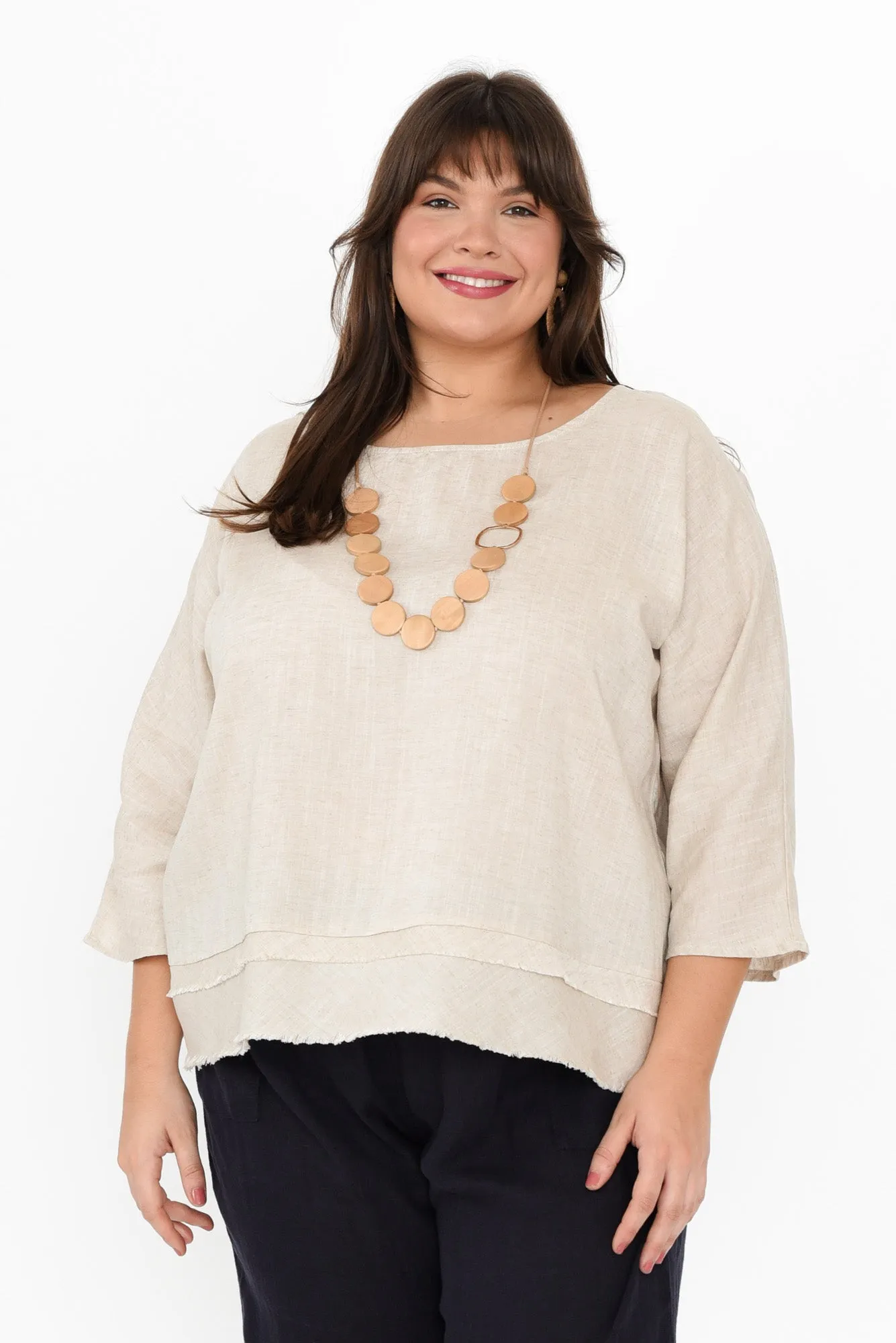 Johanna Beige Linen Blend Top