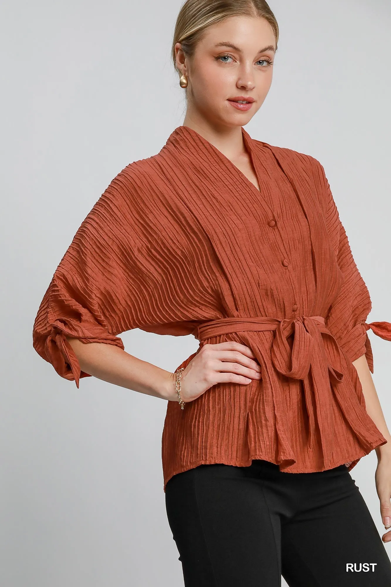 Kelsey Pleated Top - Rust