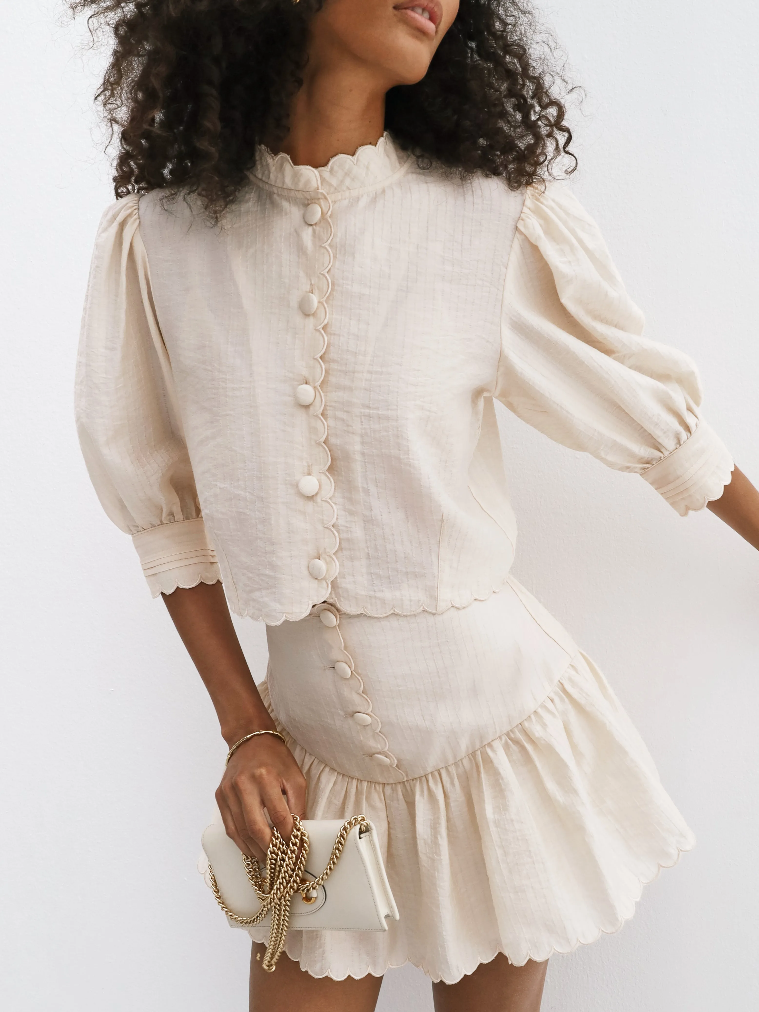 Kelsy Scalloped Textured Blouse | Champagne