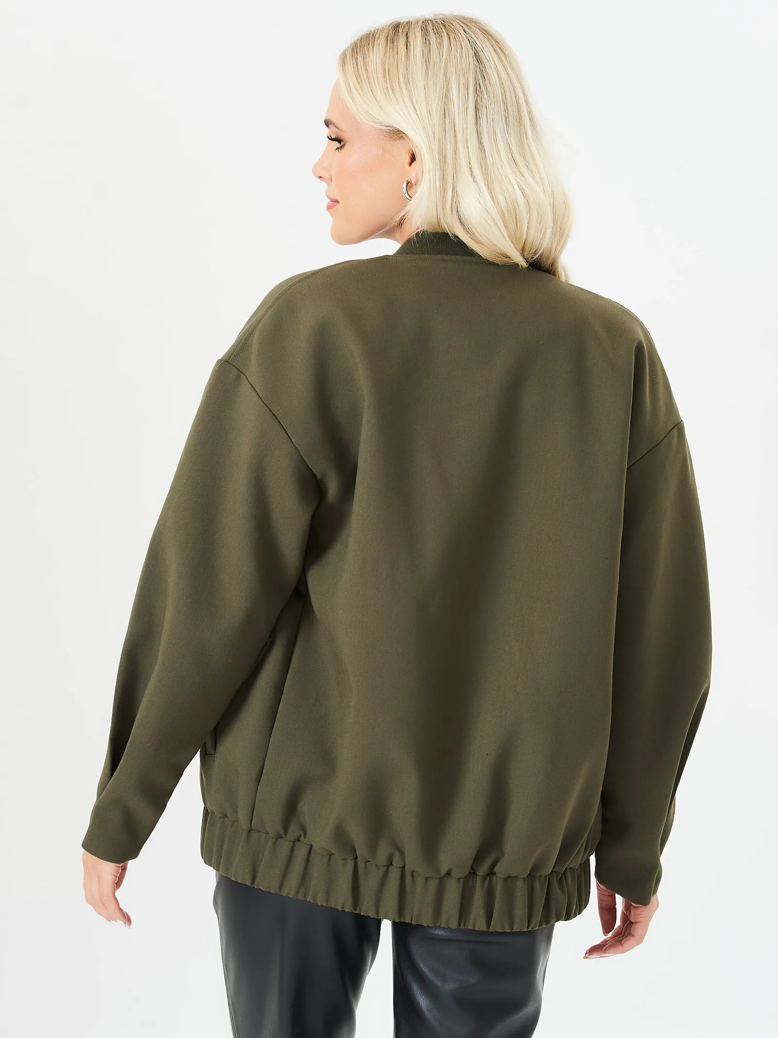 Khaki Zip Up Oversized Bomber Jacket