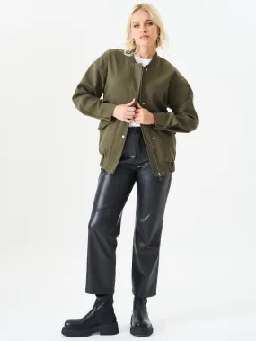 Khaki Zip Up Oversized Bomber Jacket