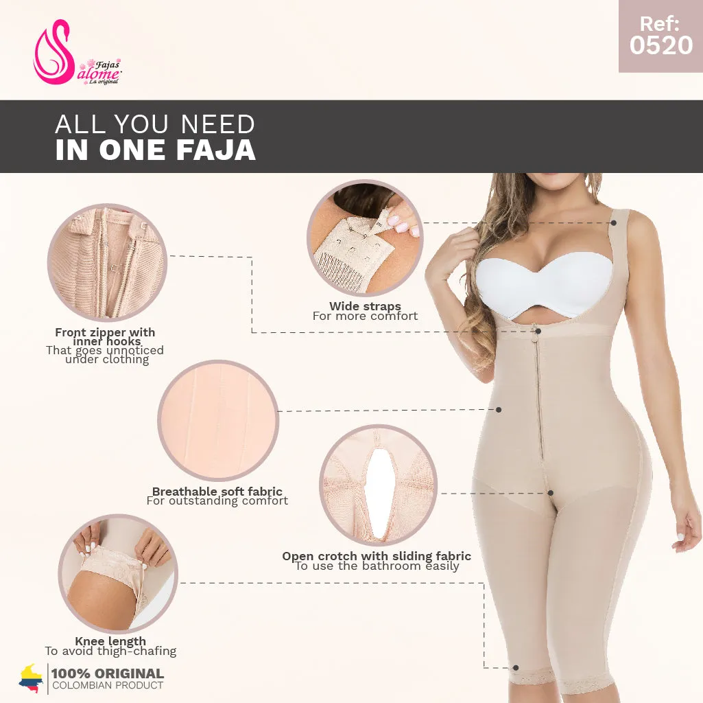 Knee Length Open Bust Post Surgery Bodysuit for Women Fajas Salome 520